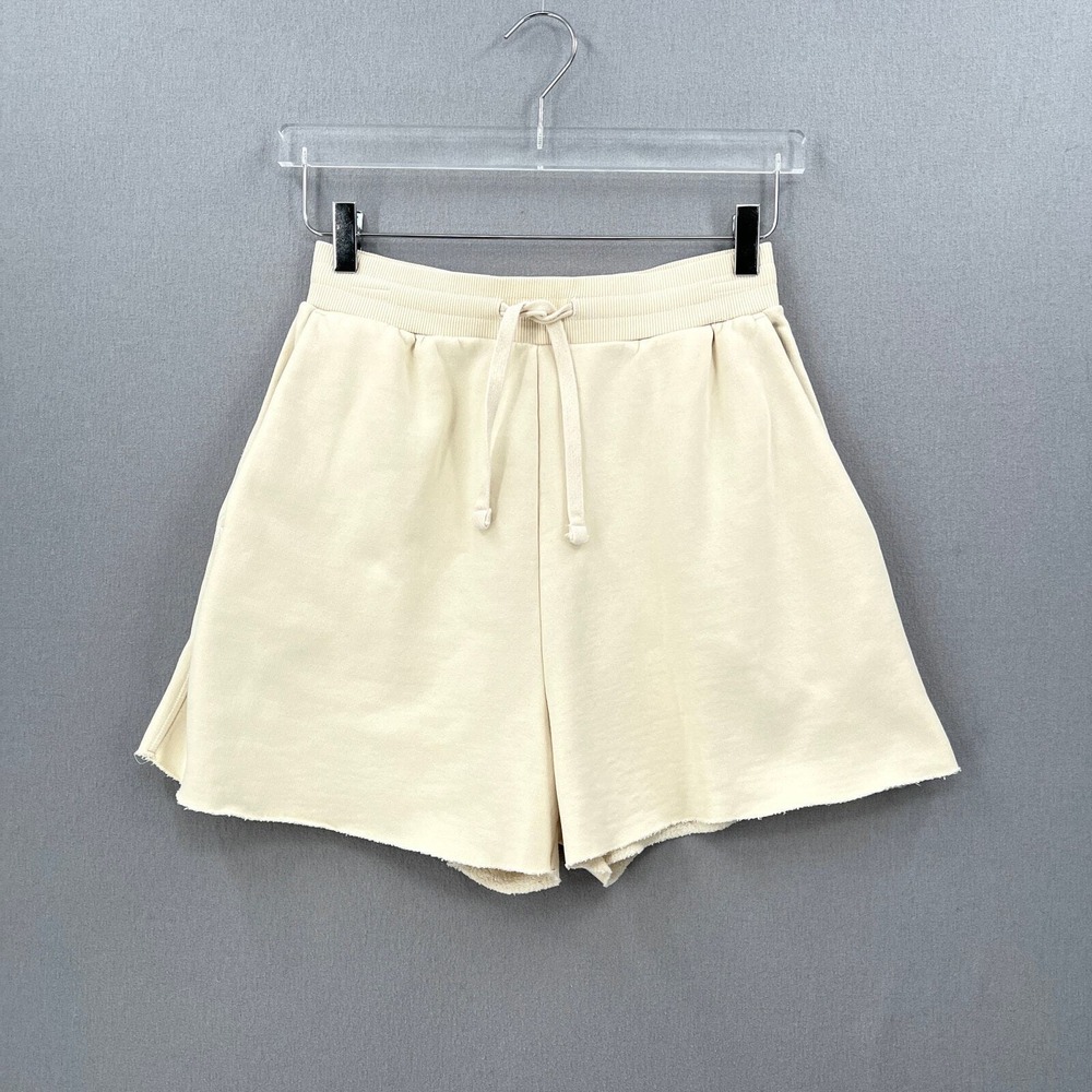 COS Sweat Shorts Women XS Cream Casual Fleece Raw Hem Casual Athleisure Lounge - Picture 1 of 15